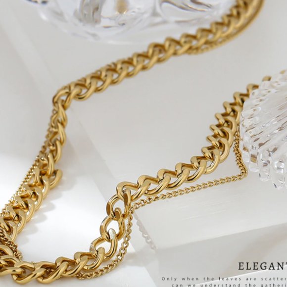 Coupled Curb chunky Necklace 14k gold plating - Picture 8 of 10